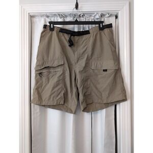 BASIC EDITIONS SHORTS MENS LARGE TAN BELTED NYLON CARGO HIKING OUTDOORS LARGE